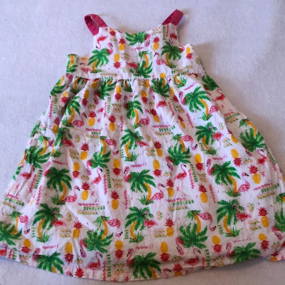 Picapino | Pink and Green Flamingo Palm Tree Dress | Size 5 Girls